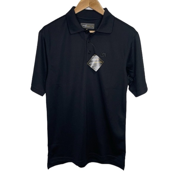 Loudmouth Essentials Jet Black Short Sleeve‎ Polyester Polo Golf Shirt Small NEW - Picture 1 of 8